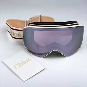 Chloe CH0072S 001 Ski Mask White Beige Violet Mirror Zeiss
